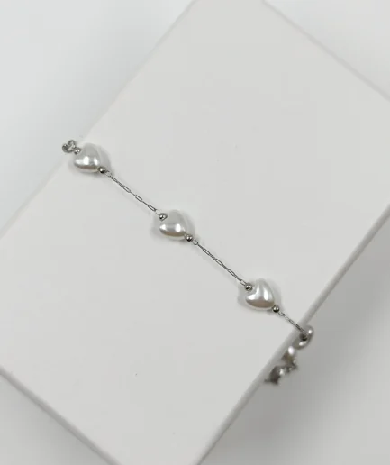 Pearl Heart Charm Bracelet