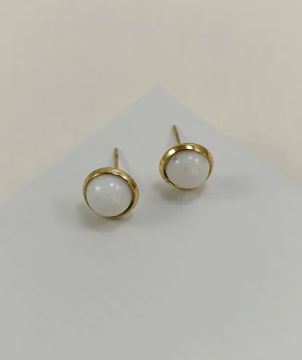 Gold-Plated White Stone Earrings