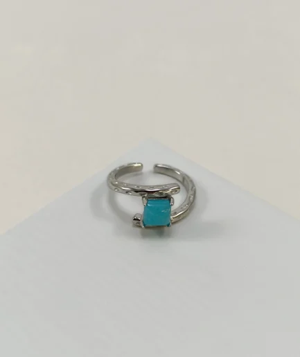 Square Textured Turquoise Ring