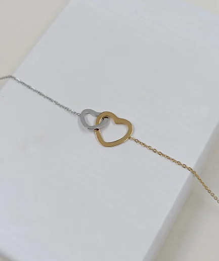 Mixed Metal Heart Duo Bracelet