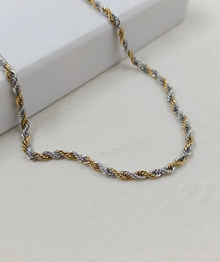 Two-Tone Twisted Rope Chain Necklace