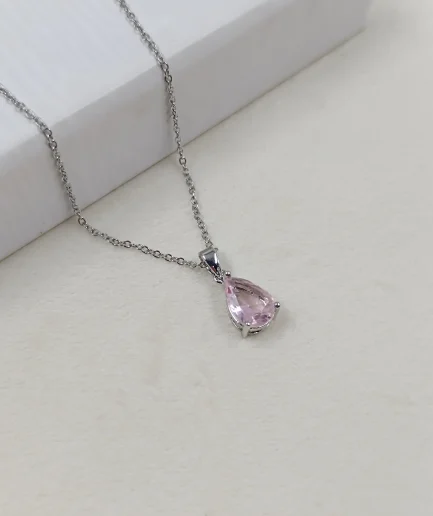 Teardrop Crystal Necklace, rosa sten