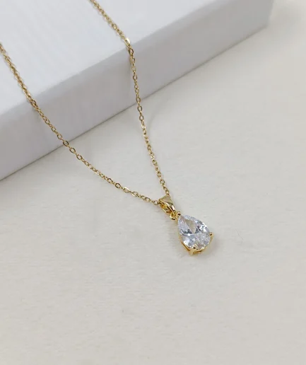 Teardrop Crystal Necklace, hvit sten