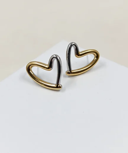 Two-Tone Heart Stud Earrings