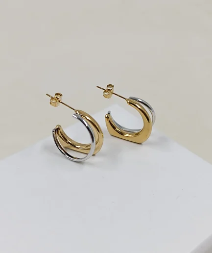 Two-Tone Geometric Hoop Earrings