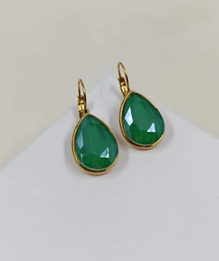 Teardrop Crystal Earrings, Big Green