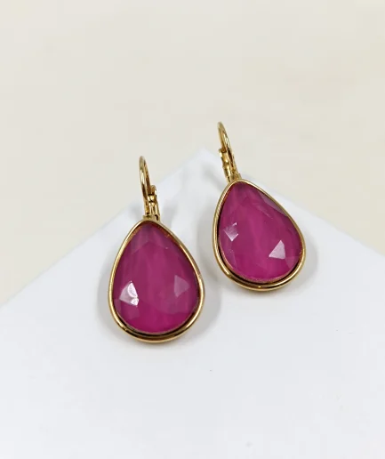 Teardrop Crystal Earrings, Big Fuchia