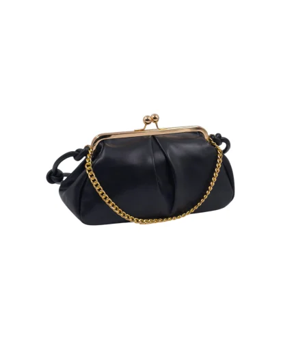 Mira Elegant Selskapsveske – Tidløs Sort Clutch med Moderne Gullkjede,Svart